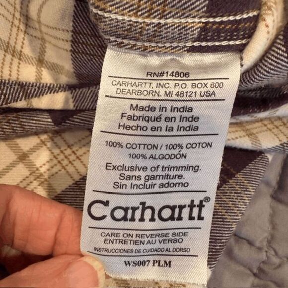 Carhartt Women's Flannel Purple White w/Gold Cotton Chest Pockets Size Large - Picture 5 of 11